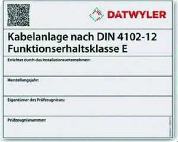 DAETWYLER Kennzeichnungsschild DIN 4102-12 E30-E90 148x210mm PK=10 Stk.