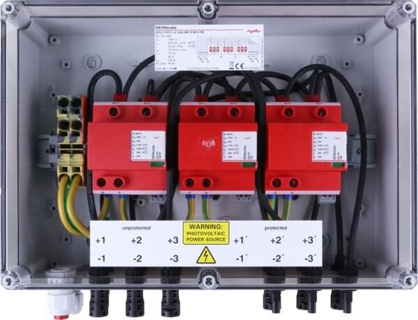 DEHN Generatoranschlusskasten Typ 1+2 im Geh&auml;use IP65 f. PV-Anl. 3MPPT