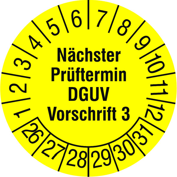 PROTEC Pr&uuml;fplaketten PPNPDGUVV32026 N&auml;chster Termin DGUV V3